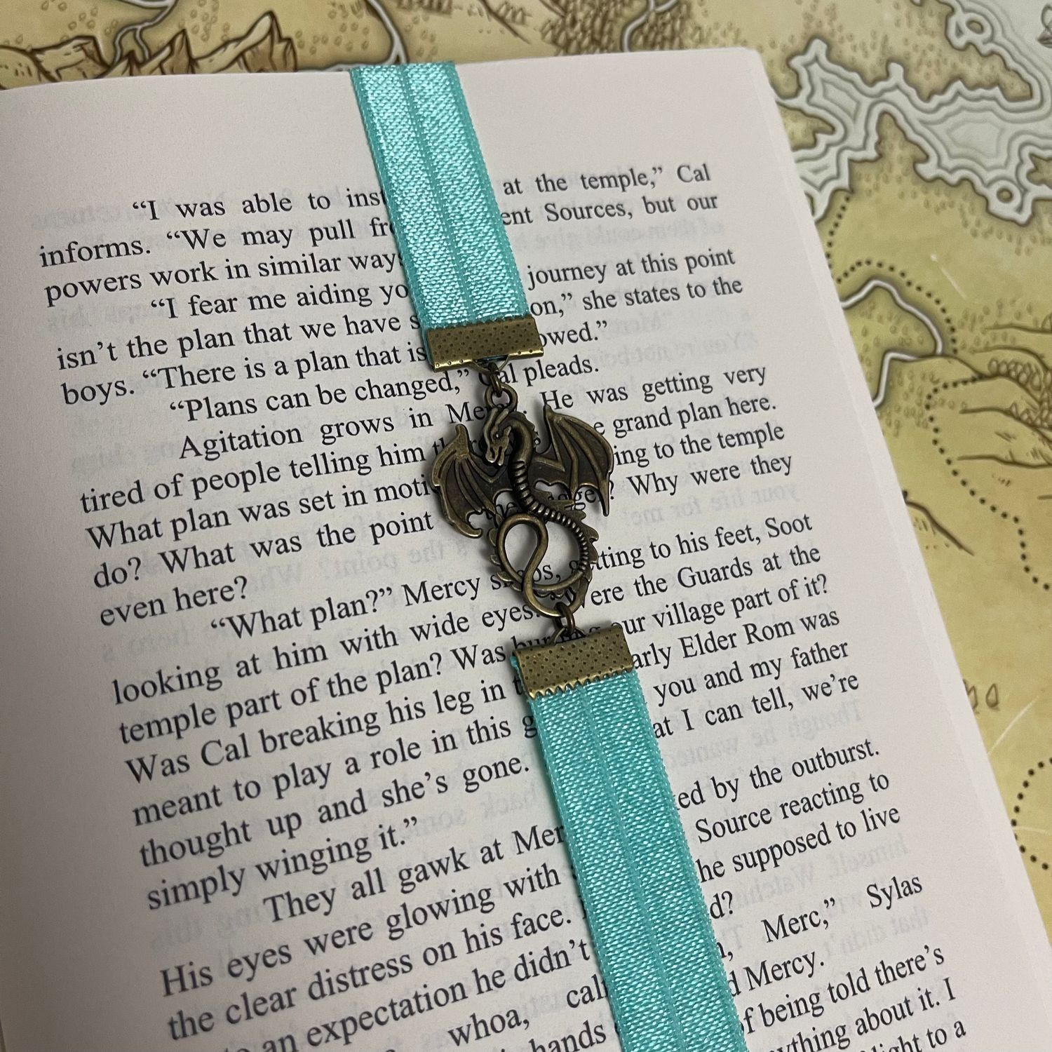 Teal &amp; Aged Bronze Dragon Elastic Bookmark