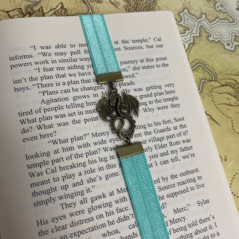 Teal &amp; Aged Bronze Dragon Elastic Bookmark