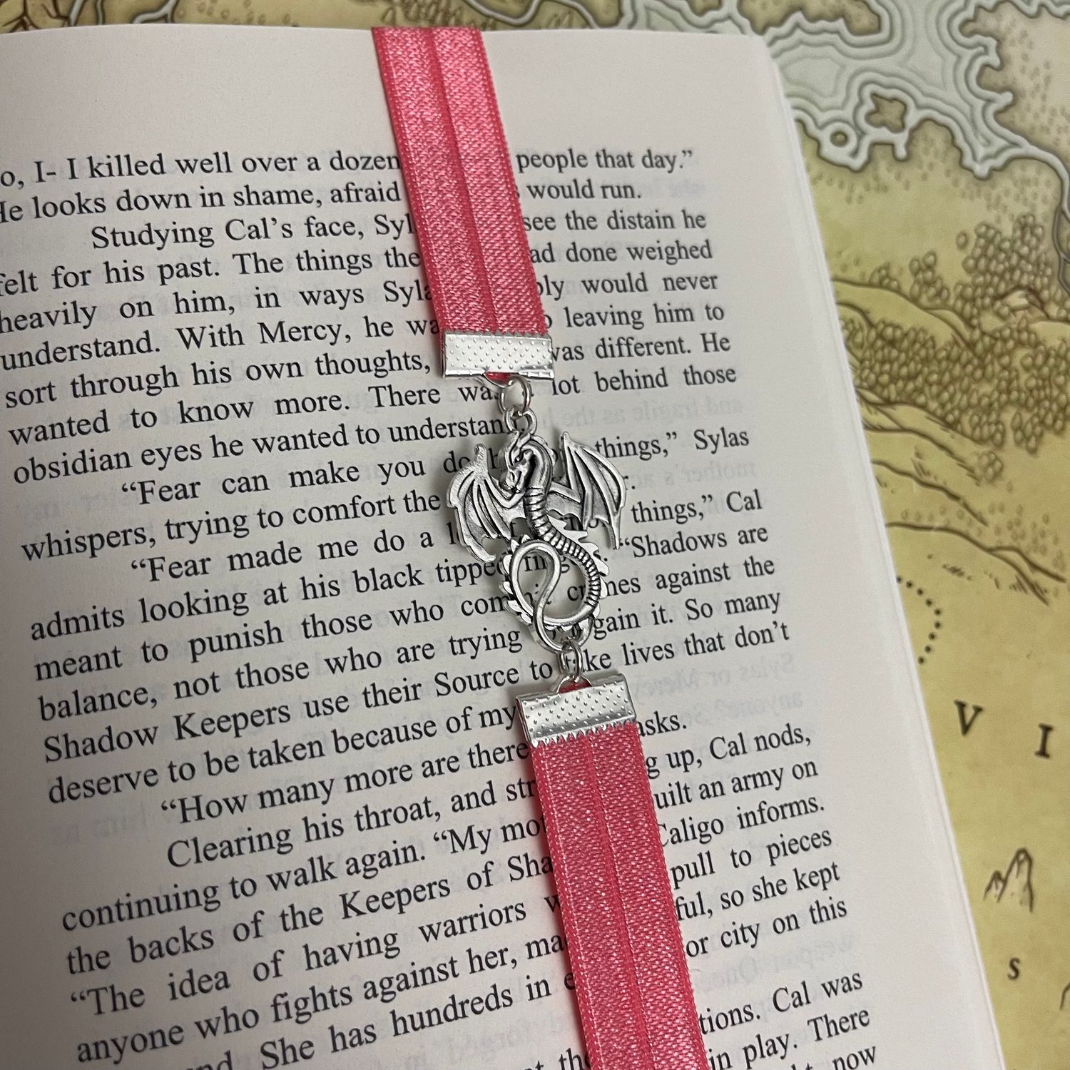 Rose &amp; Silver Dragon Elastic Bookmark