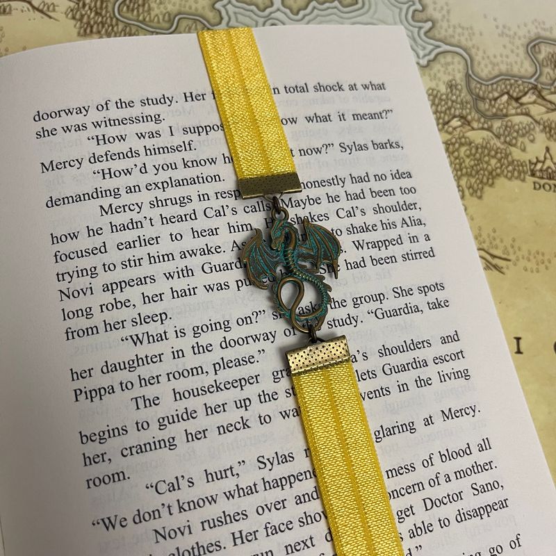 Yellow &amp; Tarnished Bronze Dragon Elastic Bookmark