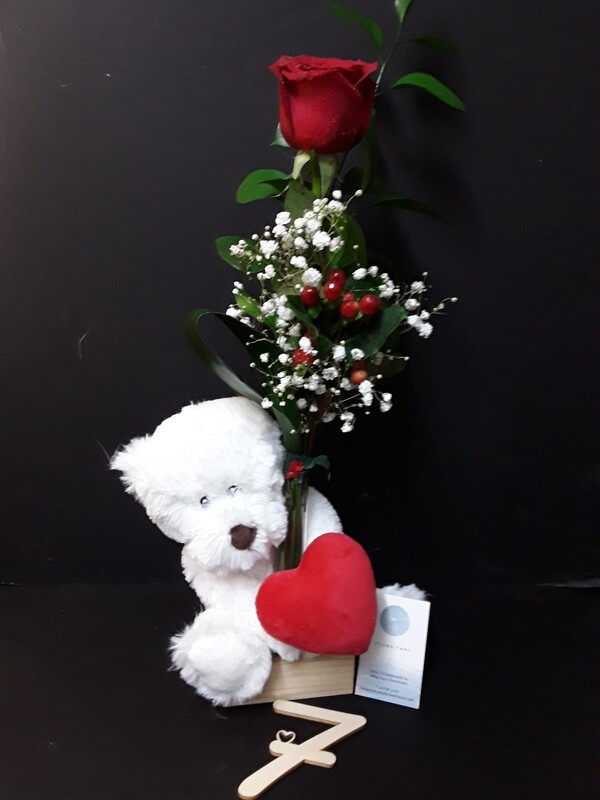 Rosa natural con osito de peluche