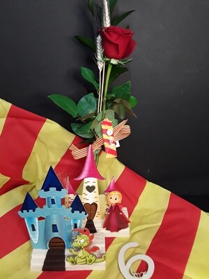 Rosa con castillo de madera