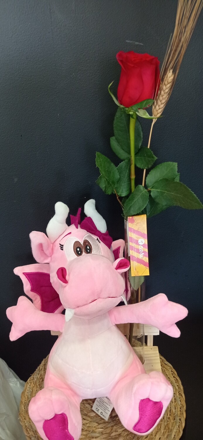 Drac peluche grande con rosa de Sant Jordi