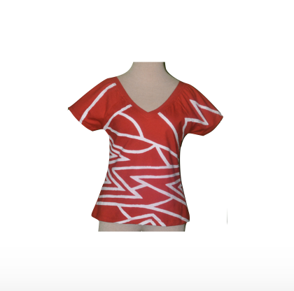 Zebra Red/White V-Neck Top