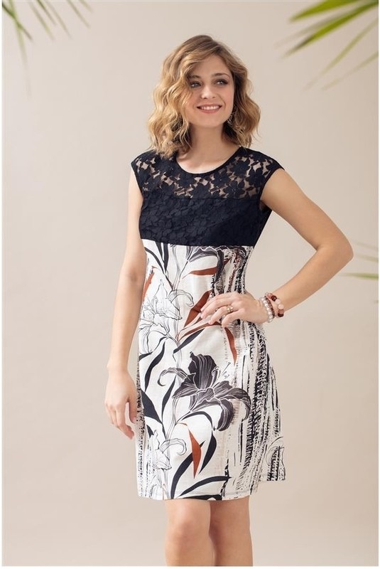 Maloka: Black Lily Sketch Art Colorblock Linen Midi Dress (1 Left!)