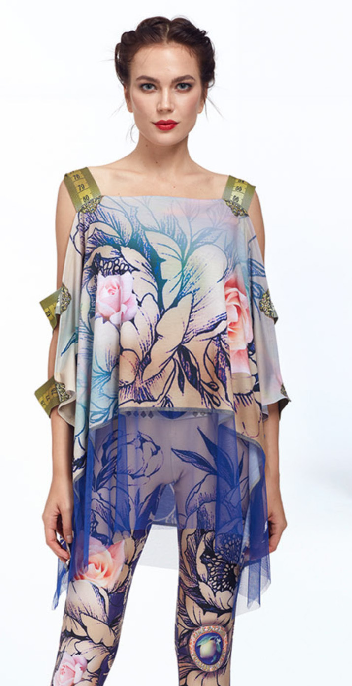 IPNG: Winter Rose Garden Asymmetrical Lokoometric Illusion Tunic IPNG_LOMSB-052