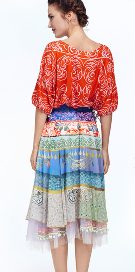 IPNG: Bow Tied Lokoometric Illusion Midi Skirt (Some Ship Immed, 1 Left!)