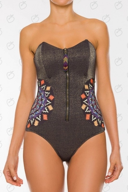 Paradizia Swimwear: Purple Shimmer Zipped &amp; Patched Monokini