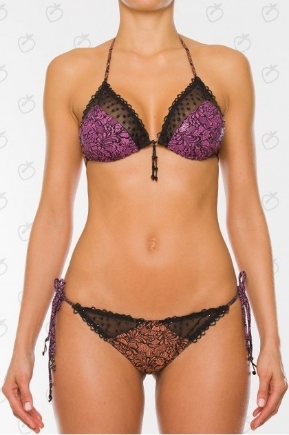 Paradizia Swimwear: Fuchsia Rosette Triangle (Shown with matching Hipkini)