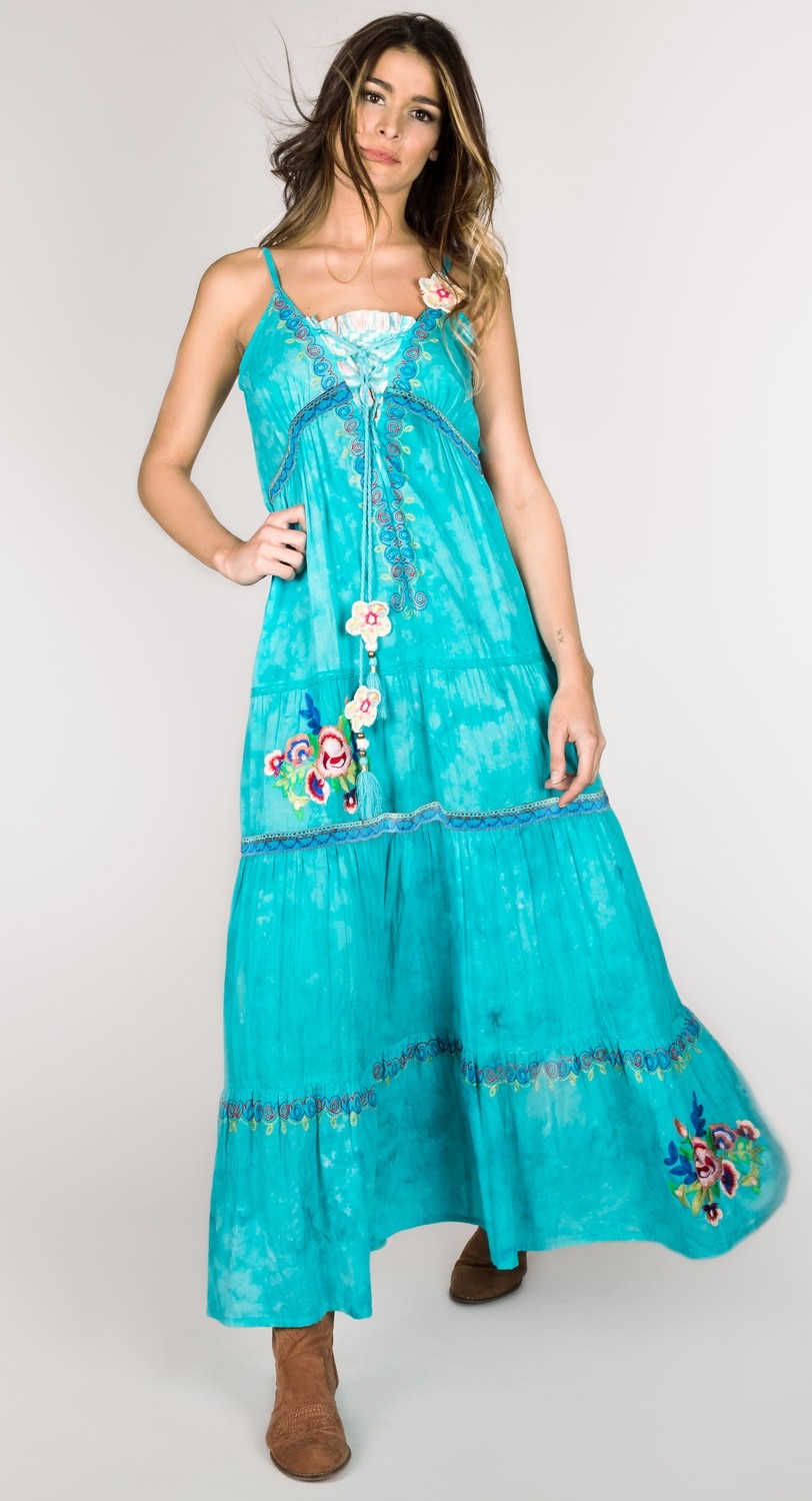 Shoklett: High Low Corset Tied Bodice Sea Flower Maxi Dress Sherlyn