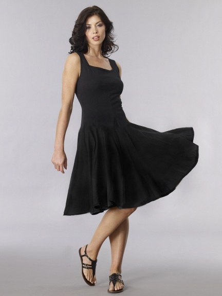 Luna Luz: Godet Dyed Square Neck Dress (Ships Immed in Solid Black!) LL_5533_SOLID_BLACK