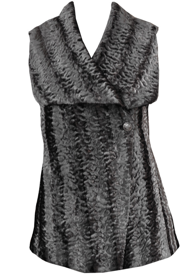 Double Jeu Paris: Plunging Collar Long Fur Vest in Smoking Grey SOLD OUT