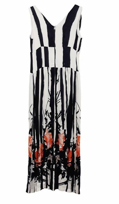 Paul Brial: Wild Orange Rose Hem Plunge Neck Flare Tuxedo Gown (Few Left!)