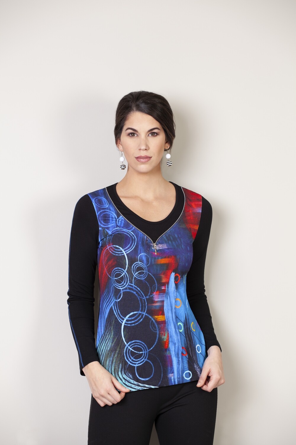 Simply Art Dolcezza: Distilling Color Zip Neck Abstract Art Top (1 Left!)