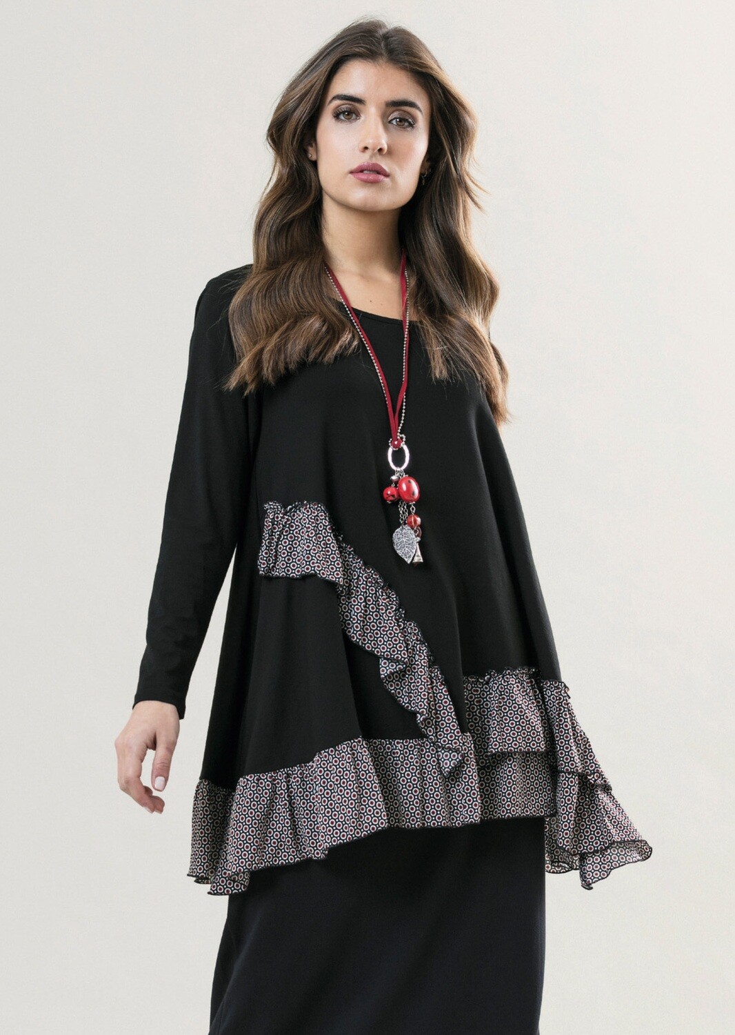 G!oze France: Asymmetrical Ruffles Flared Bubble Tunic SOLD OUT