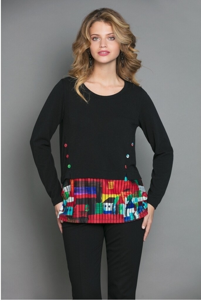 Maloka: French Fairytale Village Abstract Art Flared Sweater Tunic