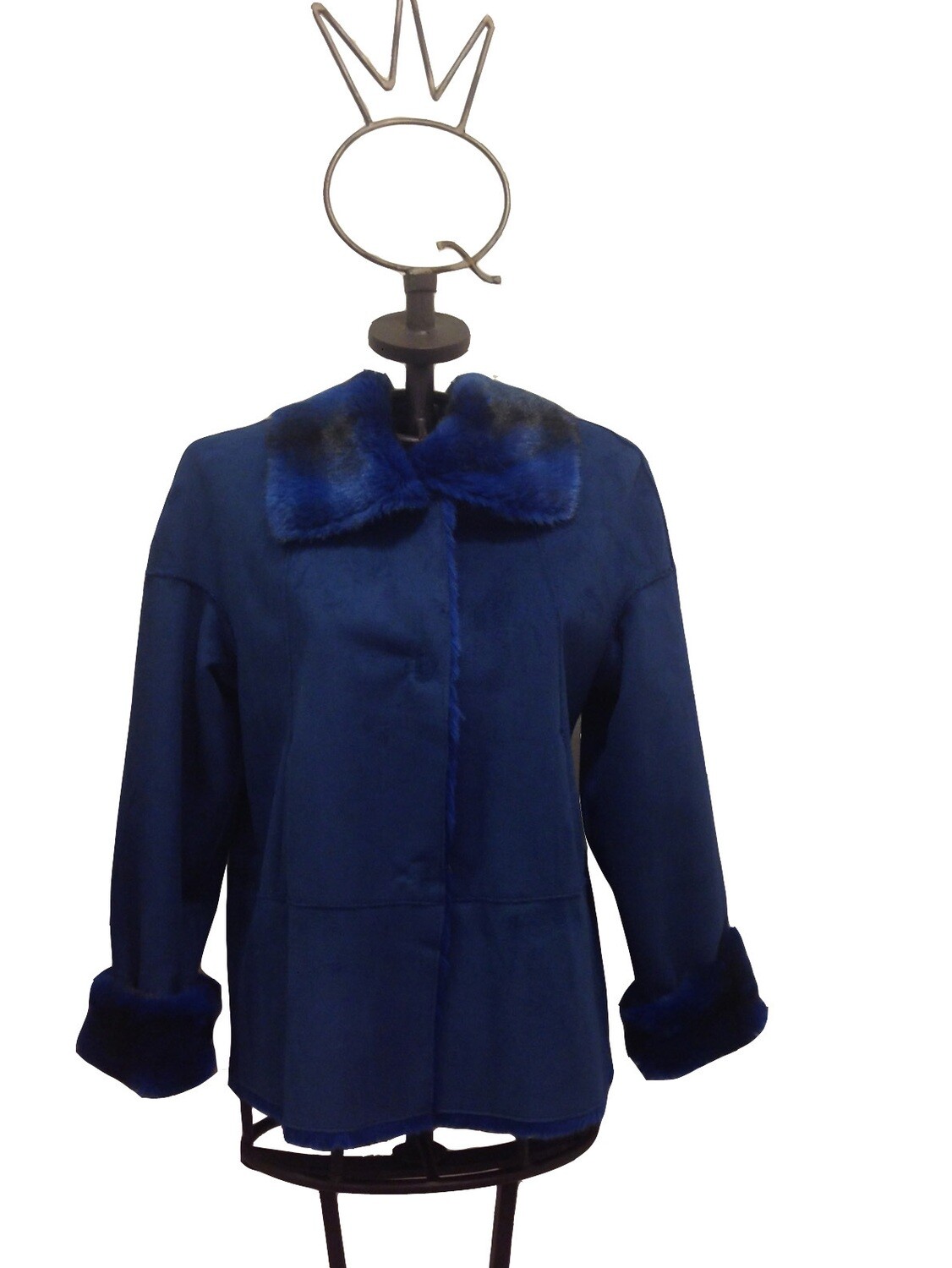 Save The Queen Italy: Blue Cupcake Reversible Faux Shearling Short Coat SOLD OUT