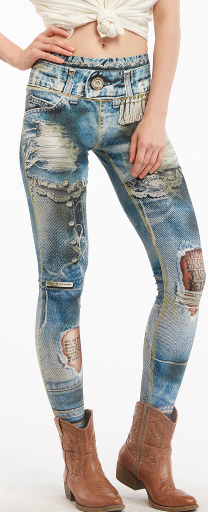 IPNG: Love Letter Ripped Jean Illusion Legging (Some Ship Immed!) IPNG_BSCL_15_Classic_Blue