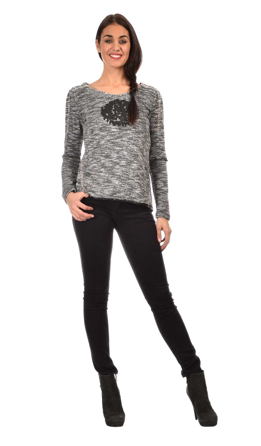 L33 Paris: Black Rose Asymmetrical Hem Top