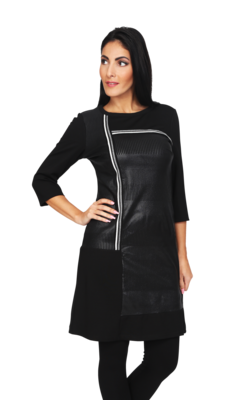 S'Quise Paris: Cropped Sleeve Faux Leather Midi Dress/Tunic