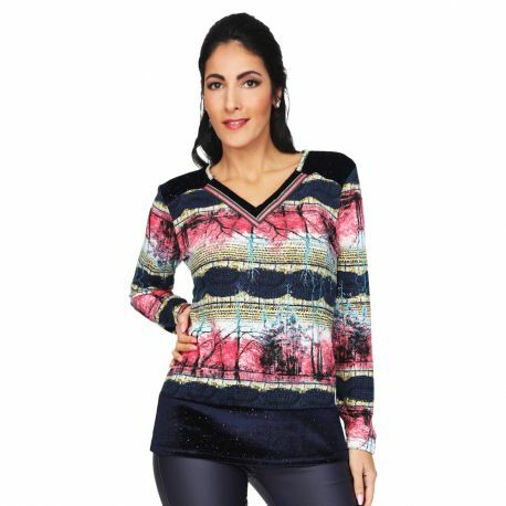 S'Quise Paris: Pink Forest Velvet Hem Sweater Top (2 Left!) SQ_2501_N