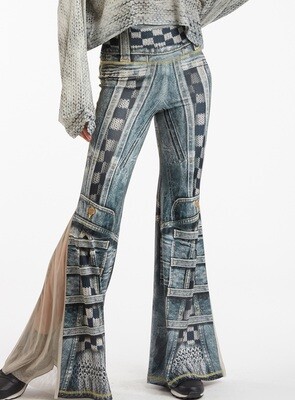IPNG: Destructive Denim & Knit Illusion Grand Familia Flare Pants