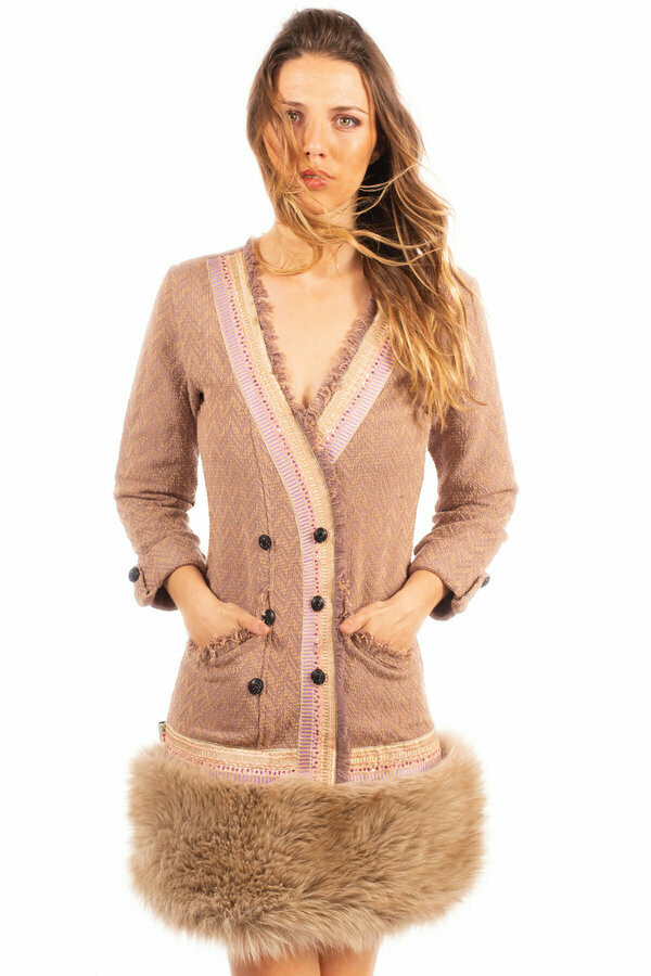 Savage Culture: Zigzag Knit Faux Fur Dress