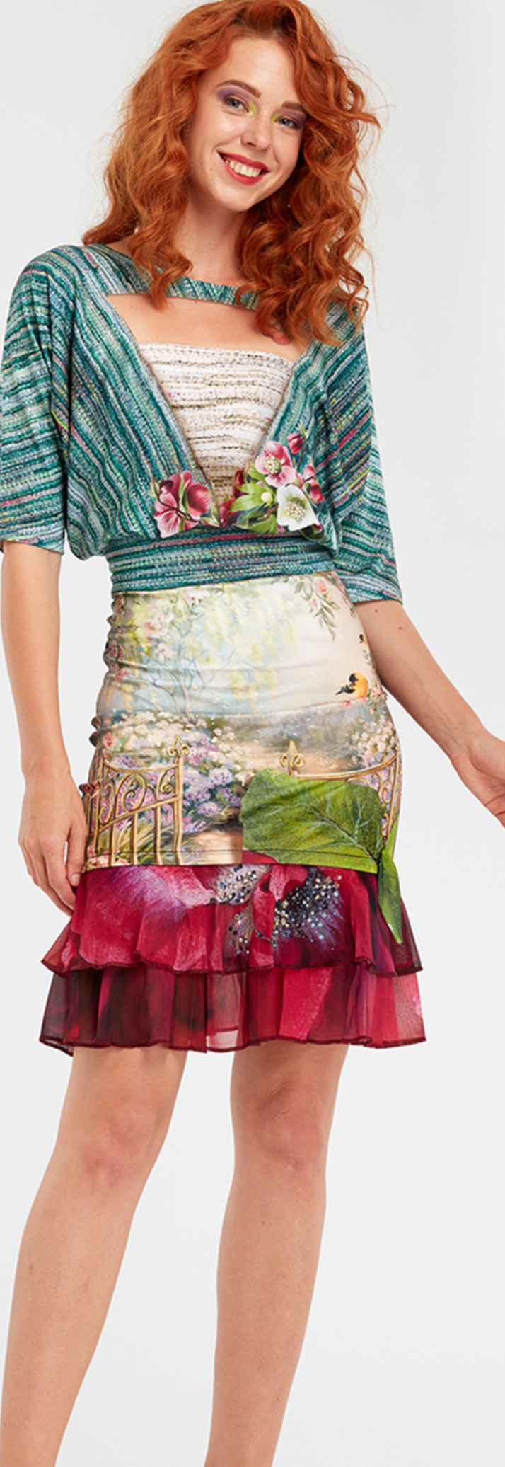 IPNG: Cherry Carnation Lace 3D Illusion Fit & Flare Mini Skirt