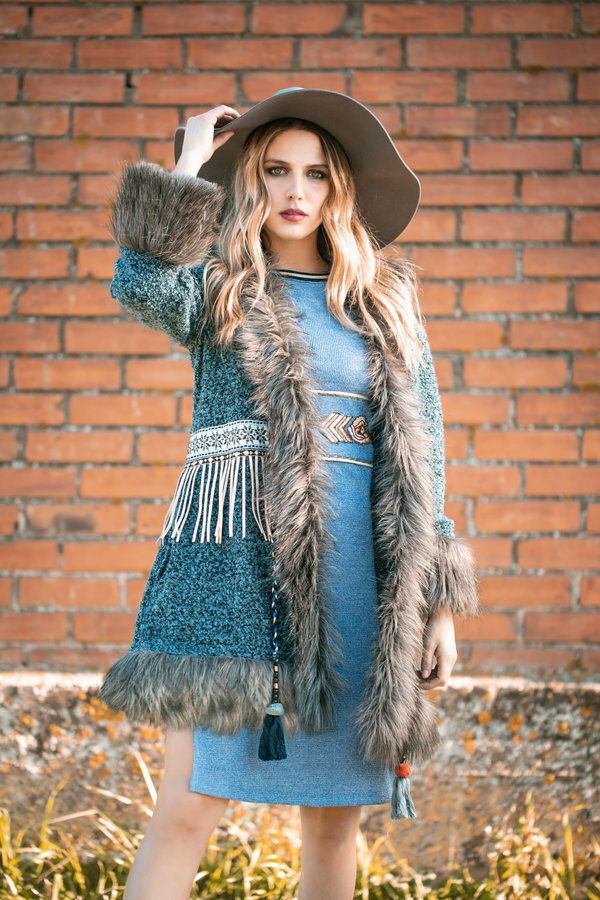 Savage Culture: Blue Diamond Faux Fur Sweater Coat