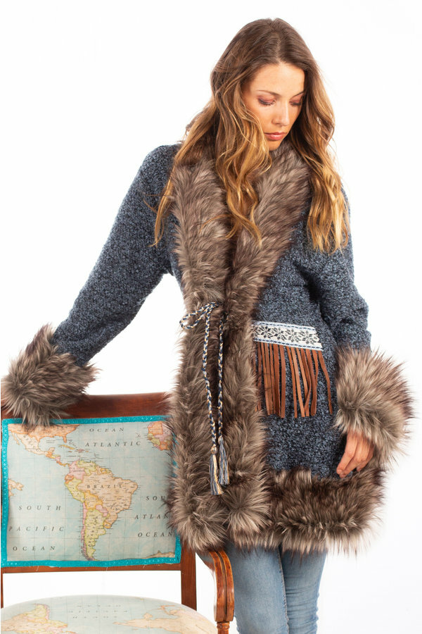 Savage Culture: Blue Diamond Faux Fur Sweater Coat