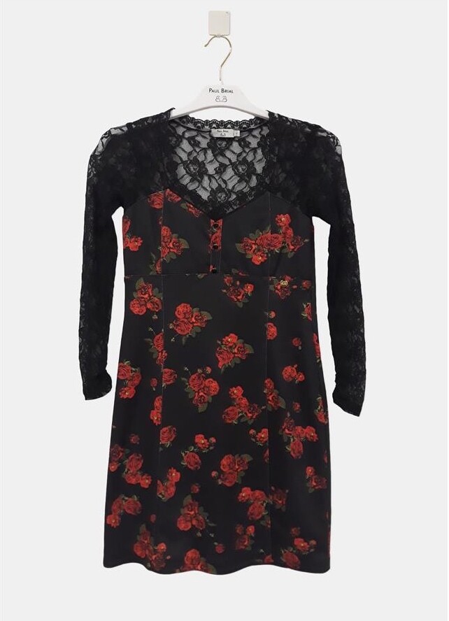 Paul Brial: Baby Roses Lace Decolletage Fitted Dress