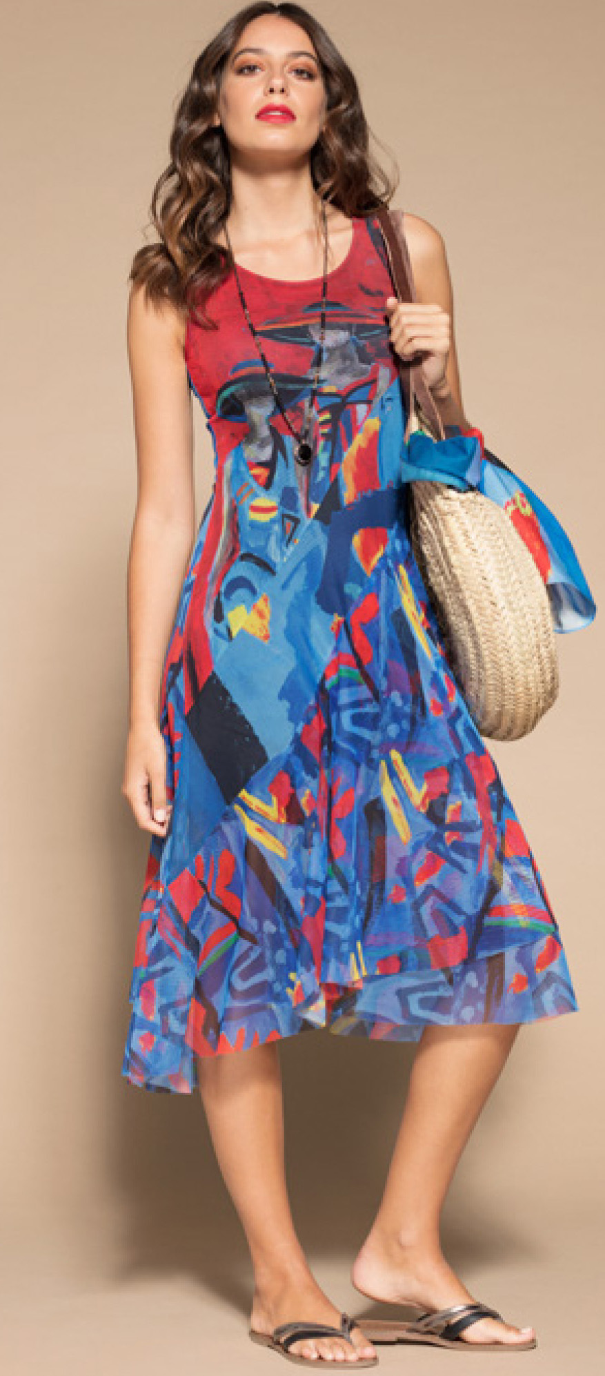 Maloka: Colors Of Picasso's Gypsy Beauty Abstract Art Midi Sundress MK_GAUDI_N3