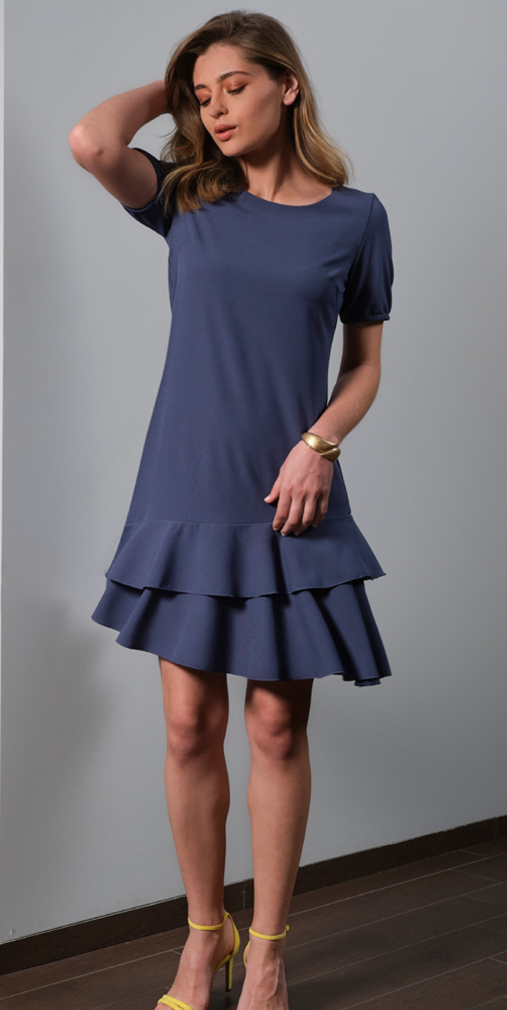 Paul Brial: Sexy Double Ruffle Trouble Asymmetrical Midi Dress (Few Left!) PB_CAROLINE_N1