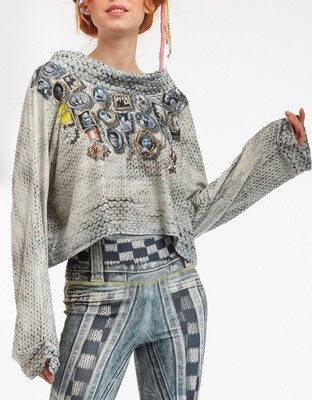 IPNG: Destructive Denim & Knit Illusion Grand Familia Crop Top