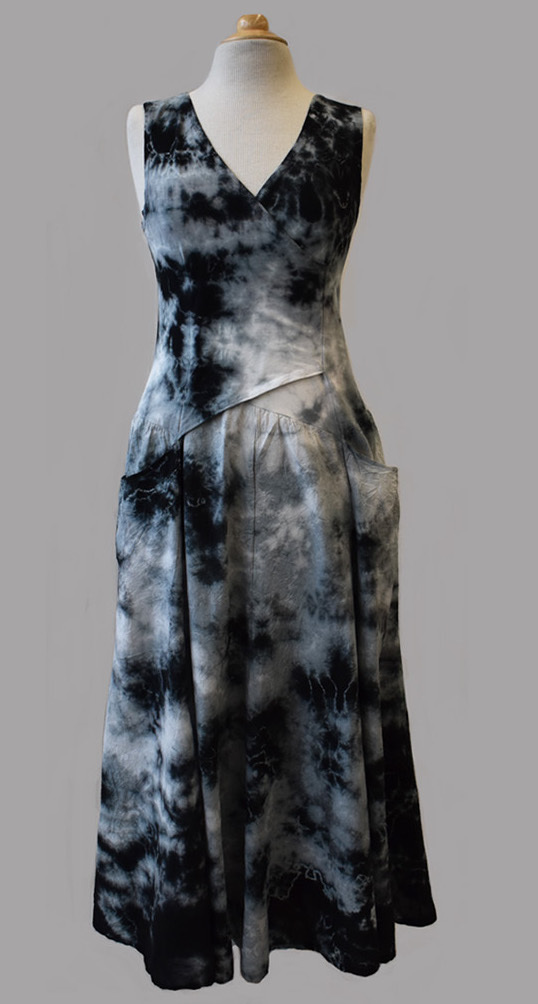Luna Luz: Cross Over Botanical Bodice Tie Dye Long Dress (Ships Immed, Few Left!) LL_516_BLACK_BOTANICAL_N1