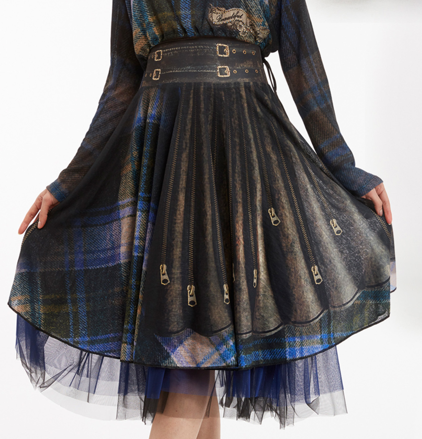 IPNG: Biker Chic Let It Snow Plaid Illusion Four Corners Skirt (Some Ship Immed!) IPNG_LISSKS-006_N
