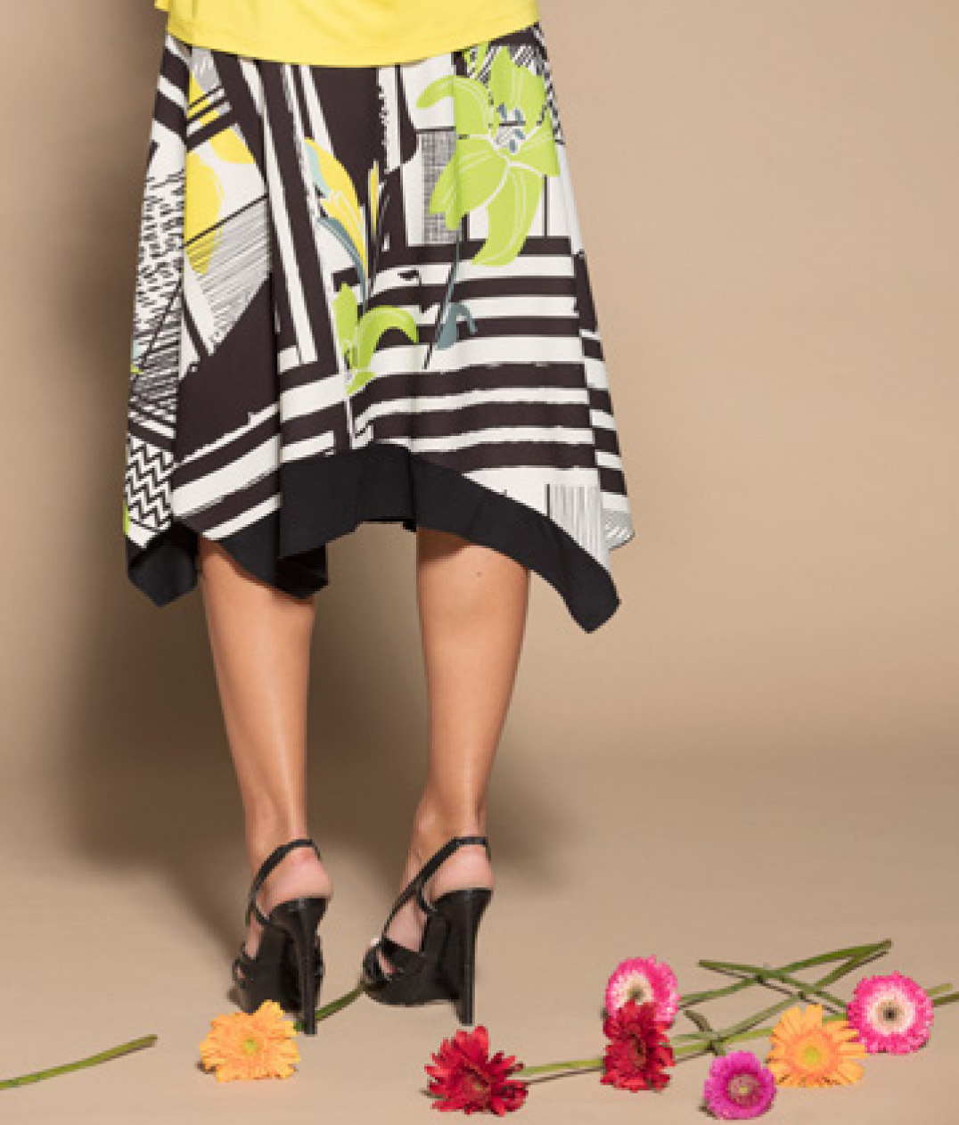 Maloka: Lemon Lime Marble High Waisted Asymmetrical Midi Skirt