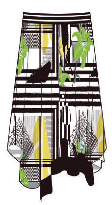 Maloka: Lemon Lime Marble High Waisted Asymmetrical Midi Skirt