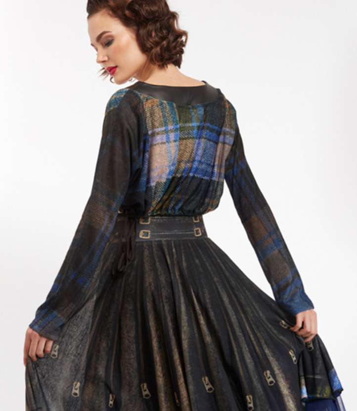 IPNG: Biker Chic Let It Snow Blue Plaid Illusion Blouse T Mini (Some Ship Immed!)