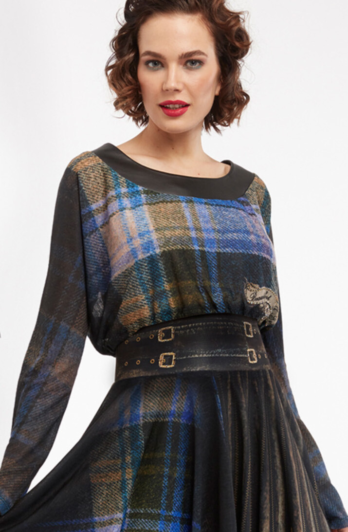 IPNG: Biker Chic Let It Snow Blue Plaid Illusion Blouse T Mini (Ships Immed, 1 Left!)