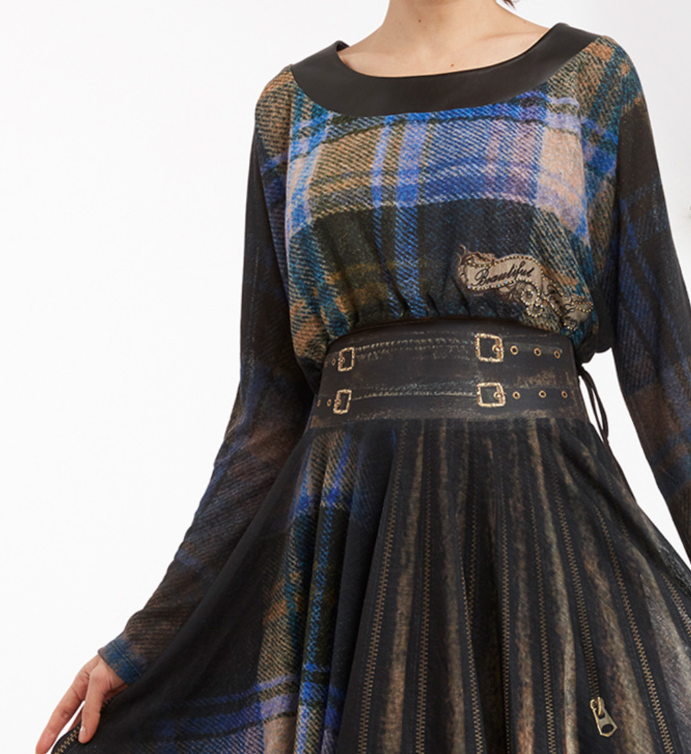 IPNG: Biker Chic Let It Snow Blue Plaid Illusion Blouse T Mini (Some Ship Immed!)