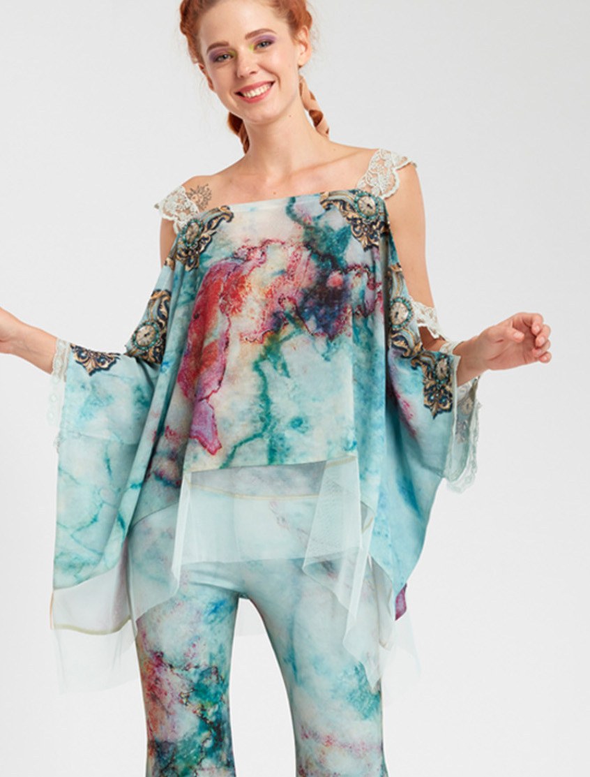 IPNG: Inna Me Rose Reflection Illusion Shawl Blouse Tunic (Ships Immed, 1 Left!)
