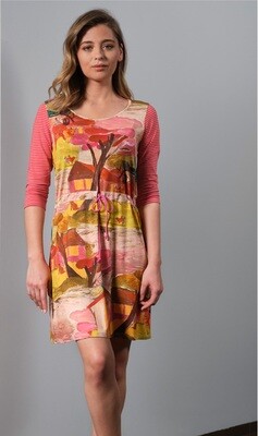 Paul Brial: Pink Forest Canvas Pull Tie High Waist Midi Dress