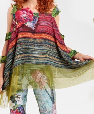 IPNG: In Paradiso Cherry Carnation 3D Illusion Shawl Blouse Tunic 