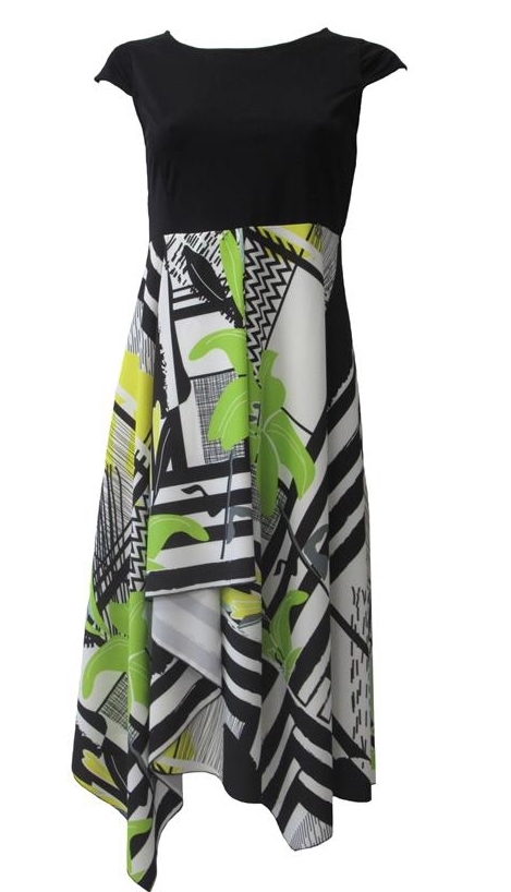 Maloka: Lemon Lime Marble High Waisted Asymmetrical Midi dress