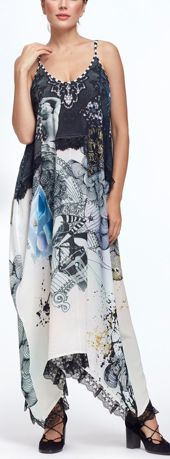 IPNG: Love Me Black Bejeweled Illusion V-Cut Maxi Dress