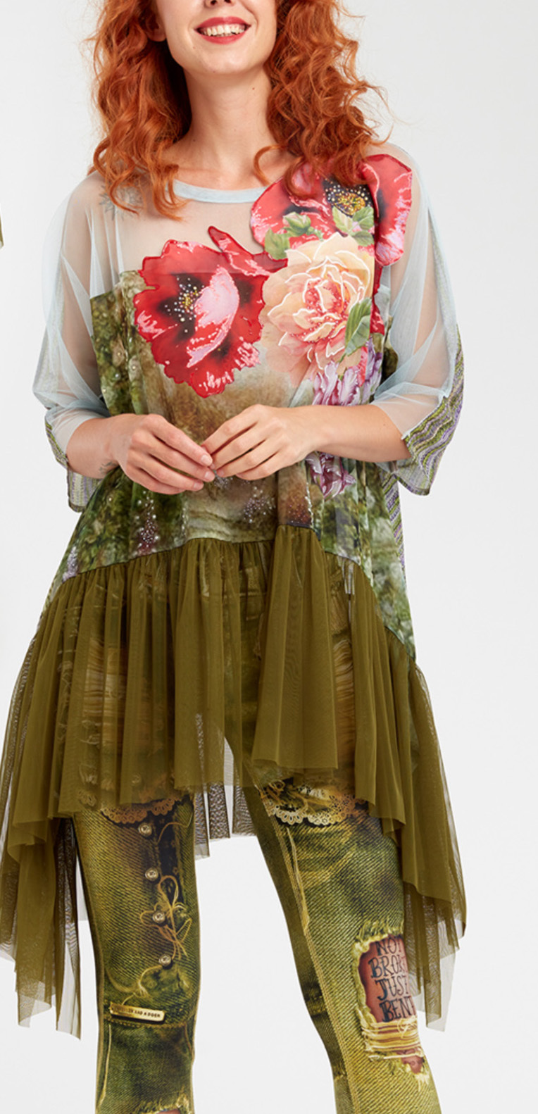 IPNG: In Paradiso Cherry Carnation 3D Illusion Ruffled Long Tunic (Ships Immed, 1 Left!)