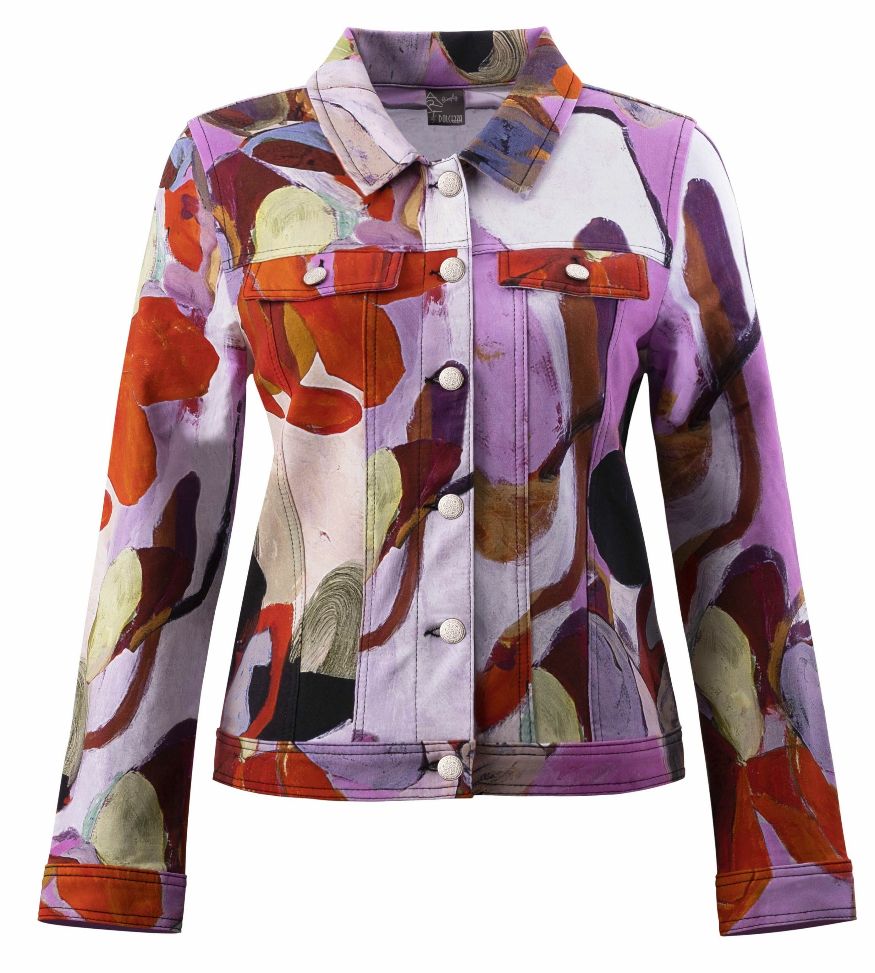 Simply Art Dolcezza: Blooms In Rouge Abstract Art Denim Jacket (1 Left!) DOLCEZZA_SIMPLYART_20726_N1