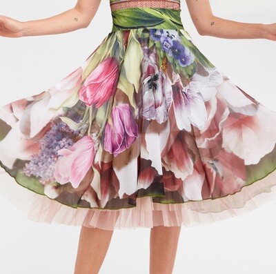 IPNG: Carnations Wrapped In Paradiso A-line Midi Skirt (Some Ship Immed!)