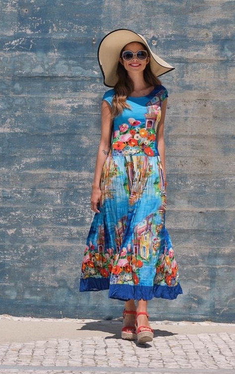 Paul Brial: Colors Of Capri Abstract Art Crinkled Maxi Sundress PB_VENISE_N